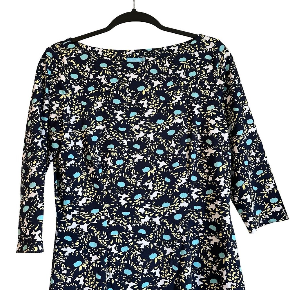 J Mclaughlin Sophia Dress  M Sheath 3/4 Sleeve Black Floral Print